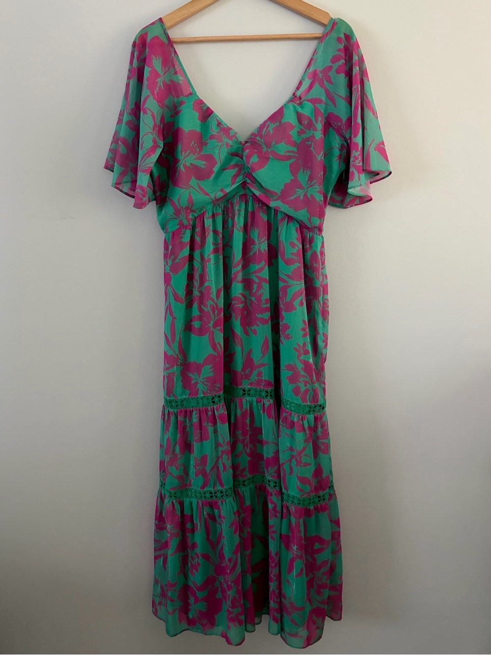 Adelyn Rae Green and Pink Floral Maxi Dress